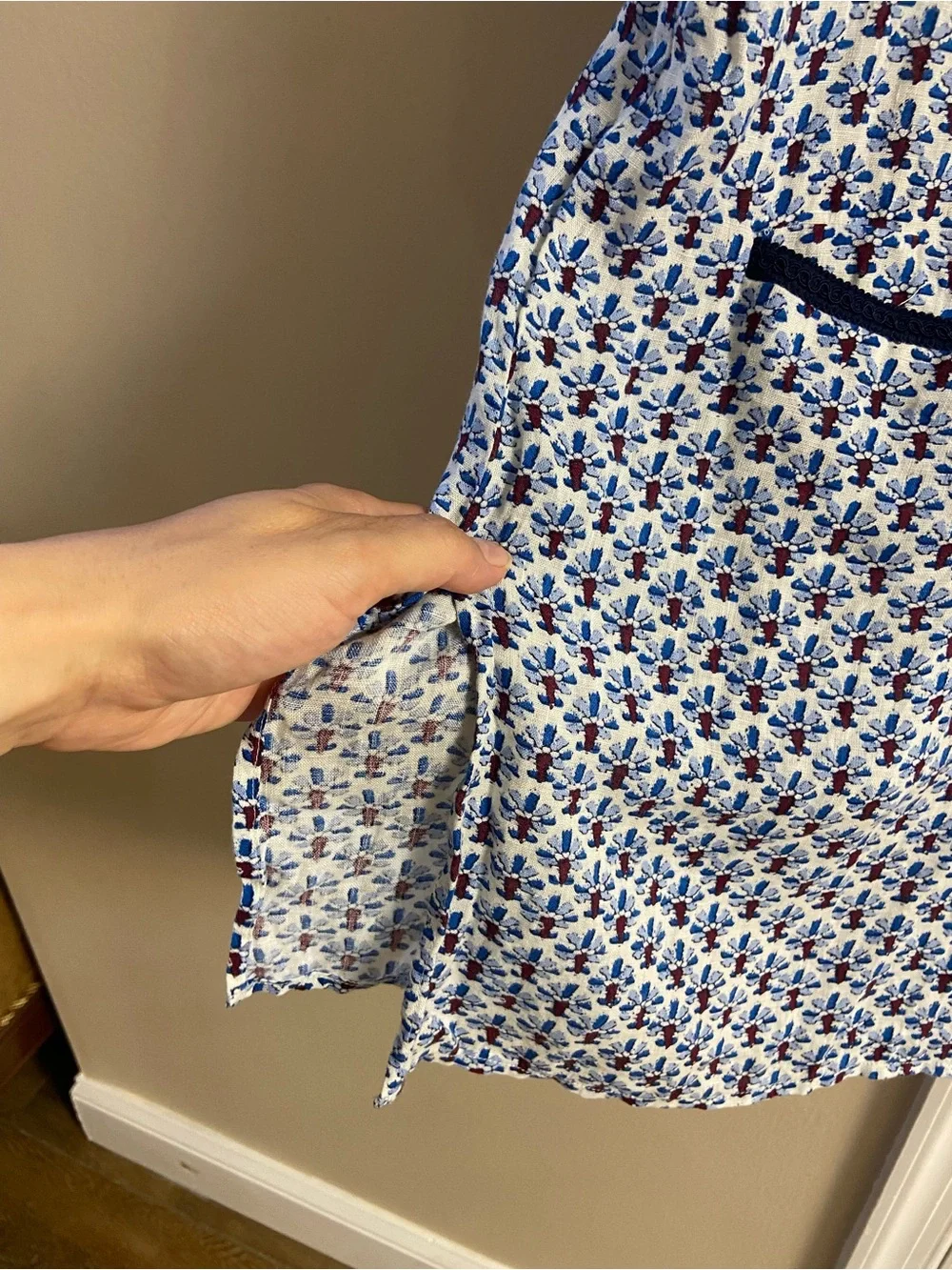 Tory Burch Blue and Navy Floral Tunic Top Linen Large